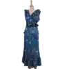 robe bleue longue à fleurs volants friperie vintage