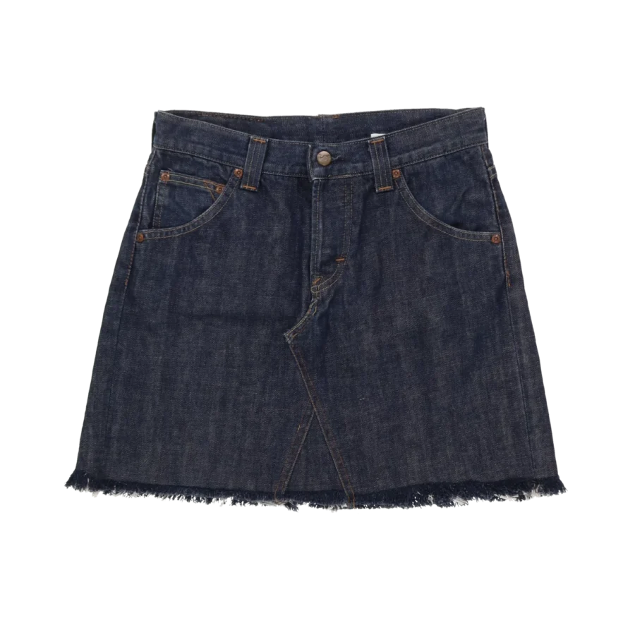 mini-jupe en jean brut bas frangés Lee friperie vintage