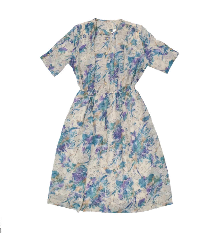 robe mi-longue printemps à motif fleurs friperie vintage