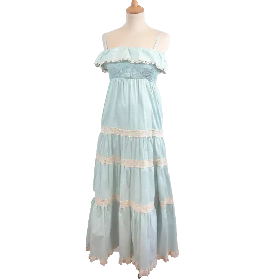 robe longue style bohème bleu ciel friperie vintage