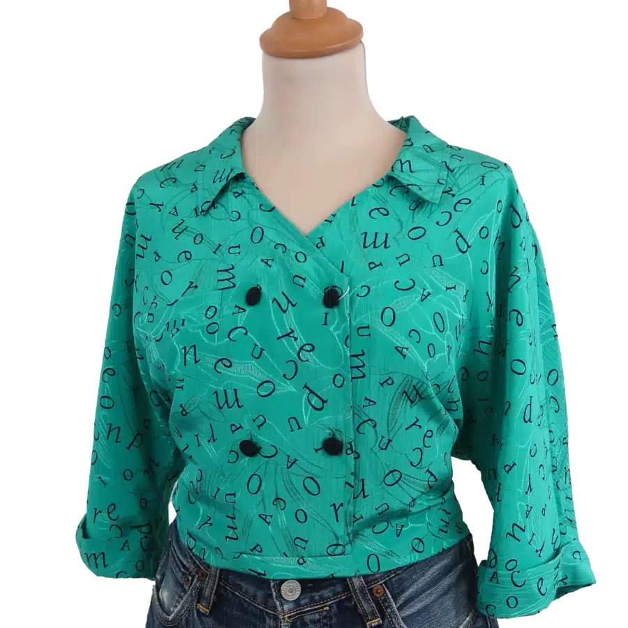 blouse verte made in italy double boutonnage friperie vintage