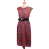 robe mi-longue rouge à fleurs friperie vintage