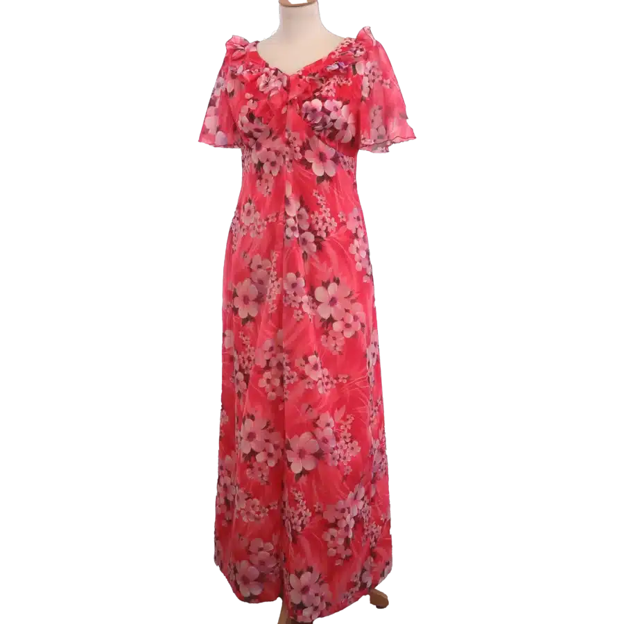 robe longue rose à fleurs Diolen made in Europe friperie vintage
