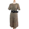 robe marron imprimé plis épaulettes friperie vintage