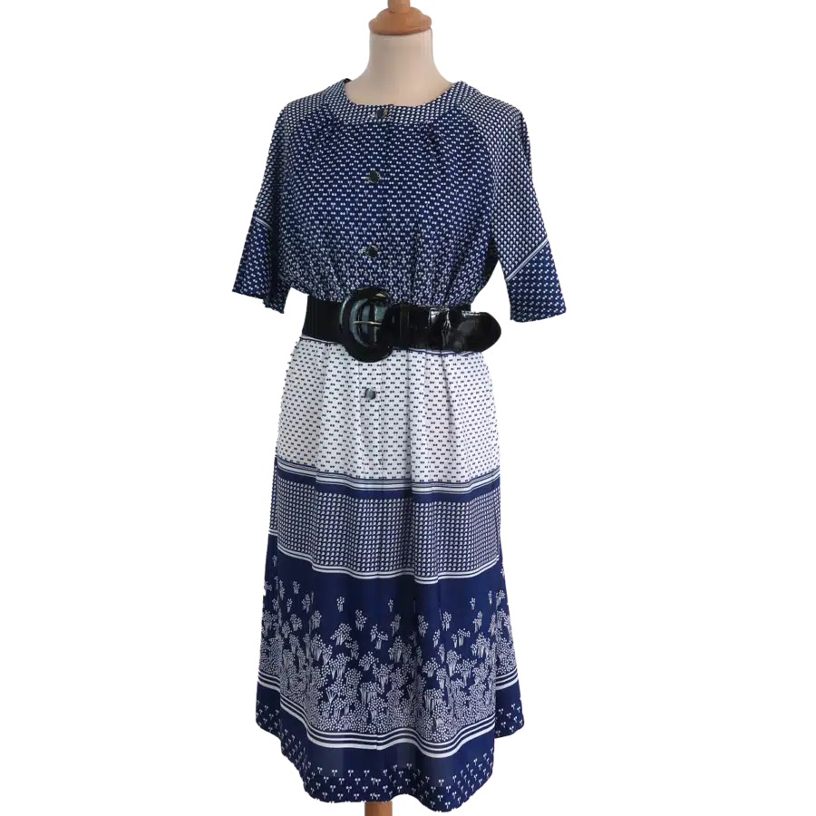 robe boutonnée vintage bleu friperie