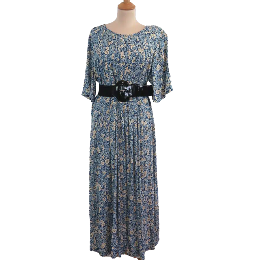 robe longue fleurie bleu friperie vintage