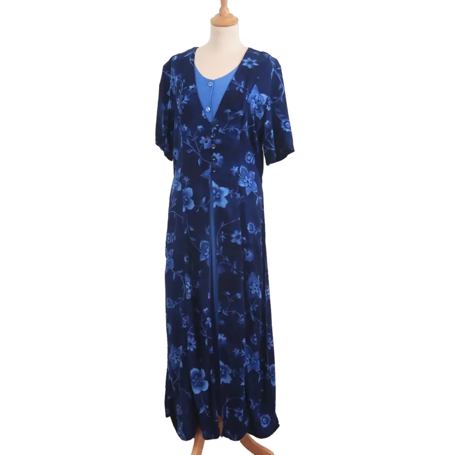 robe longue bleu fluide boutonnée friperie vintage