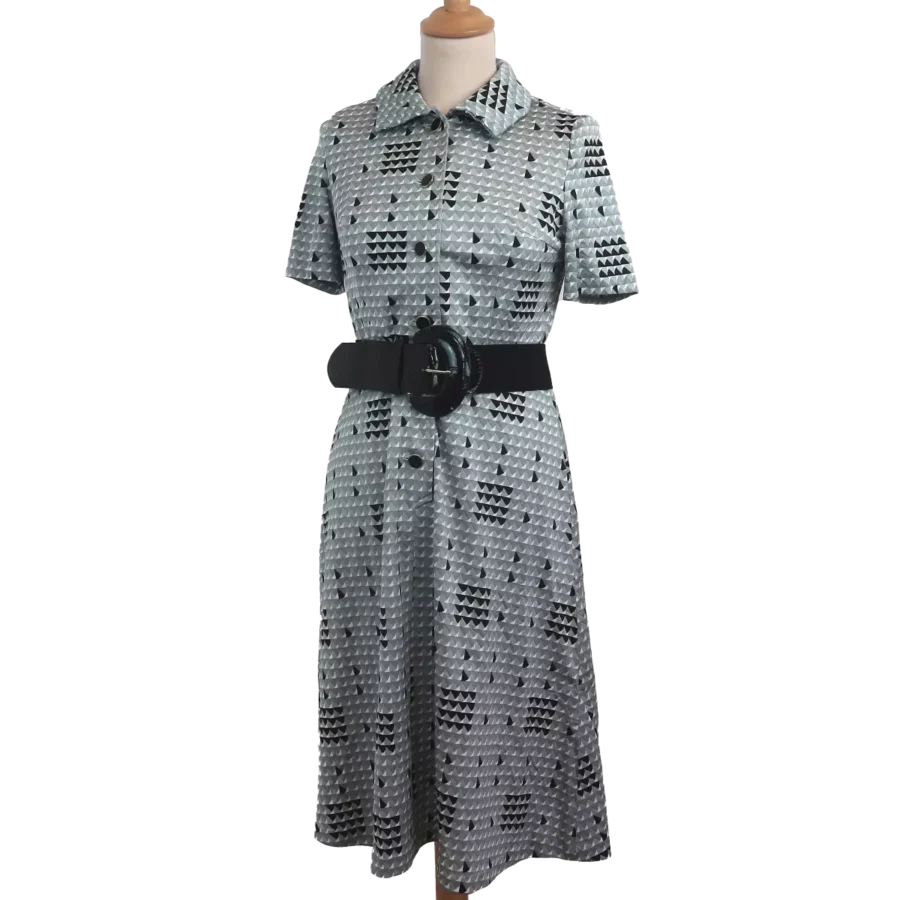robe grise mi-longue imprimé friperie vintage