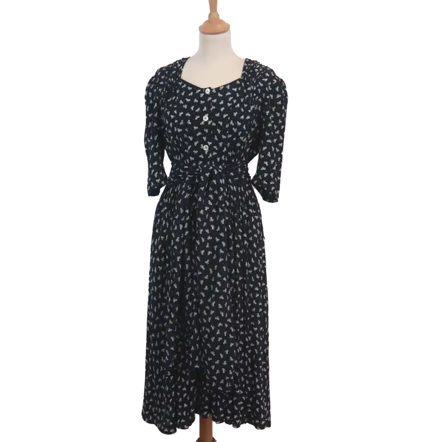 robe noire à fleurs made in Germany friperie vintage